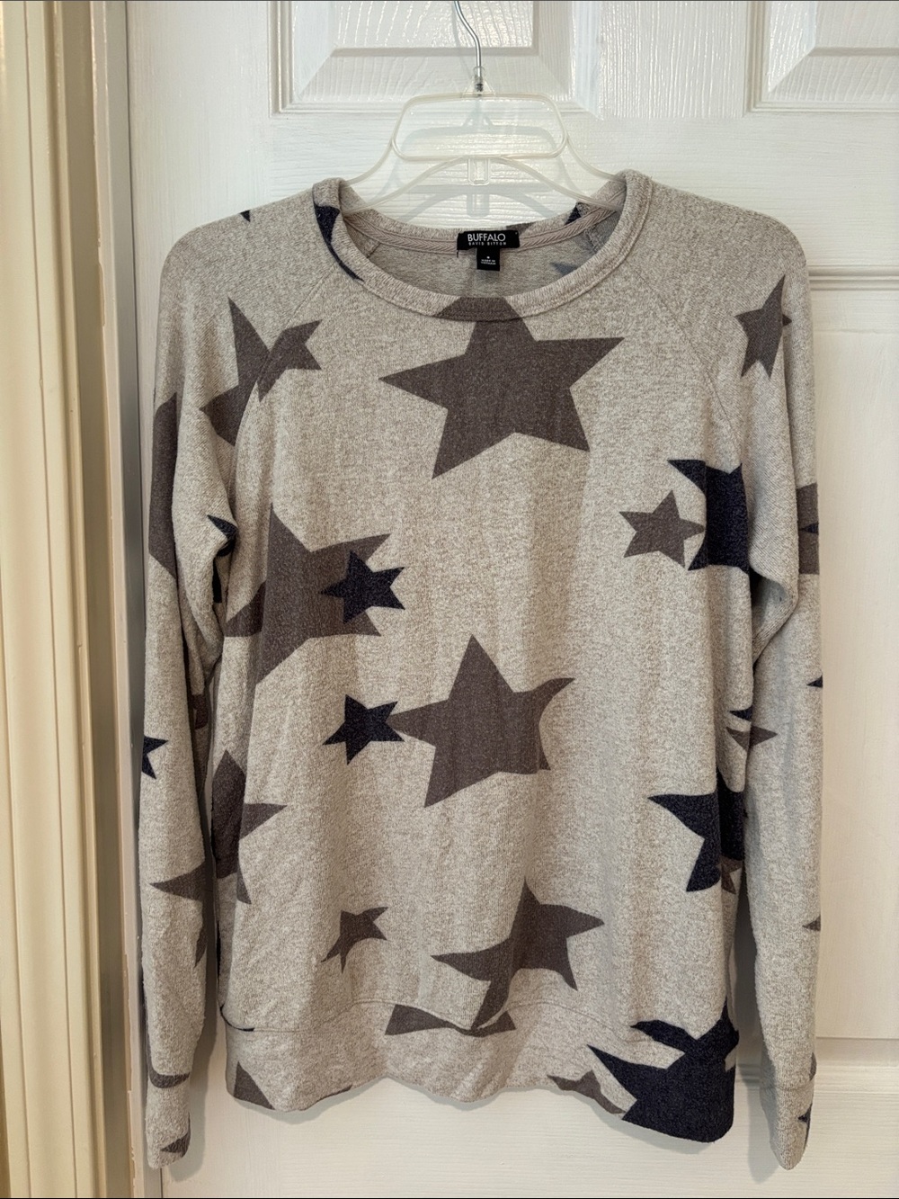 Buffalo David Bitton Light Gray Star Pattern Crewneck Sweater